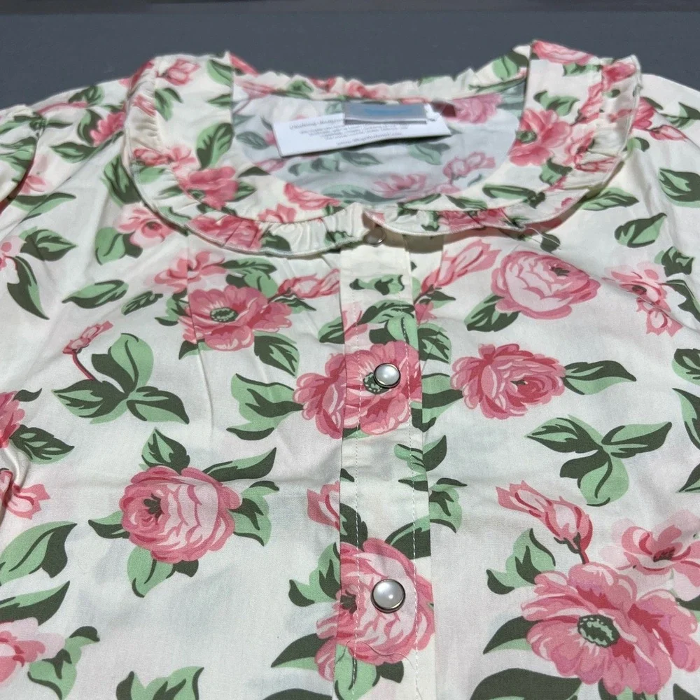National Floral Snap Front House Dress Duster Lounger Pink Roses Robe Cotton 3X